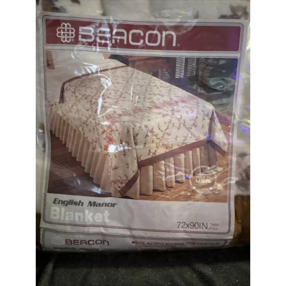 NEW Vtg Beacon Floral Blanket Satin Trim 72 x 90 Full/Twin USA  Made In The USA